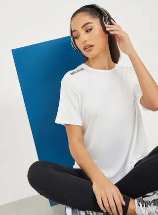 Shoulder Seam Text Reflective Detail Top 