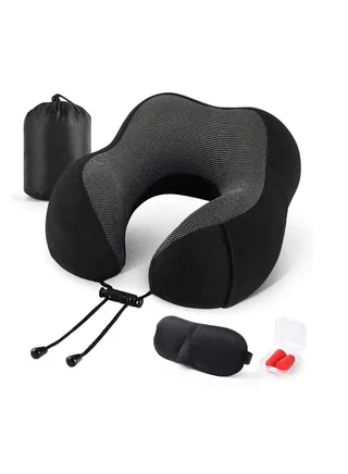 Tycom Travel Pillows,Neck Pillow for Travel, U Shape Neck Support Comfortable & Breathable Cover, Airplane Travel Kit with Eye Masks, Earplugs, and Luxury Bag (Phone Pocket Black) 