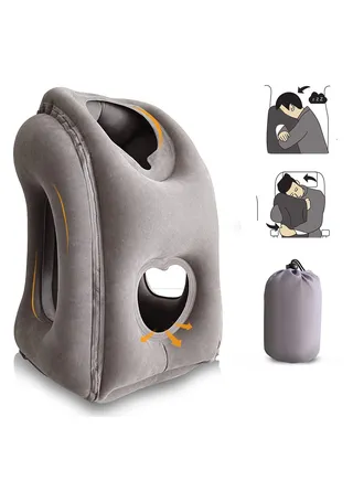 Inflatable Travel Pillow, Airplane Neck Pillow for Sleeping to Comfortably Support Head, Neck and Chin for Airplanes, Trains, Cars, Office Napping 