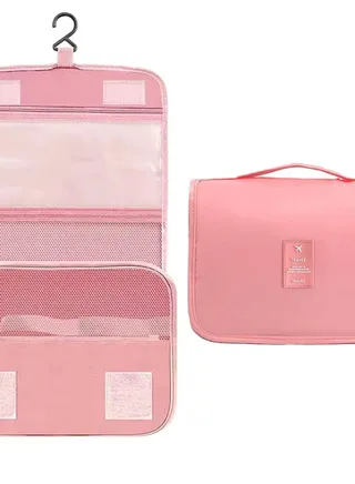Travel Hanging Wash Bag - Large Capacity Waterproof Storage Bag with Hook. Portable and Pink, Perfect for Cosmetics and Toiletries. 