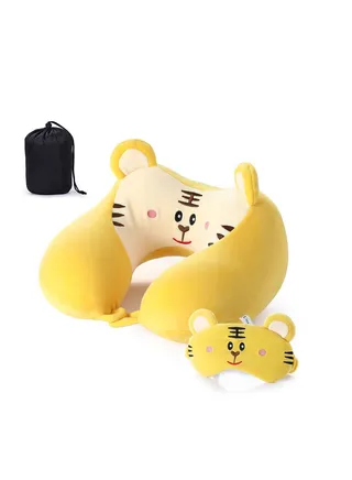 COOLBABY Memory Foam Animal Travel Pillow Comfortable Neck Pillow with Cute Eye Mask Lightweight Traveling Pillow 