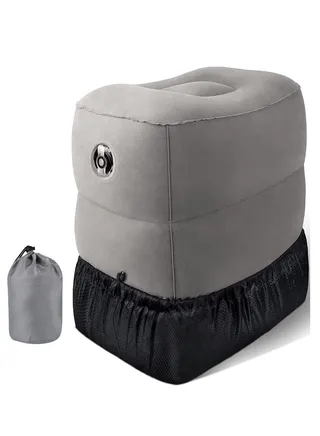 Inflatable Foot Rest Pillow for Travel, Portable Double Hand Pump and Muti-Functional Adjustable Height Pillow for Foot Rest on Airplanes, Cars, Buses, Trains, Office and Kids to Sleep on Long Flights 