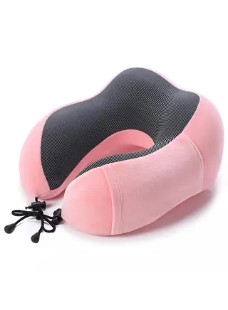 Qiccijoo Travel Pillow, Memory Foam Neck Pillow with Comfortable & Breathable Cover for Sleeping, Car, Train, Bus and Home Use(Pink) 