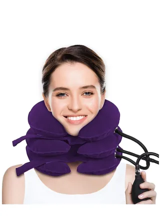 Travel Pillow, Cervical Neck Traction Device, Portable Neck Stretcher Cervical Traction Provide Neck Support and Neck Pain Relief, Neck Traction Devices for Home Use Neck Decompression (Purple) 