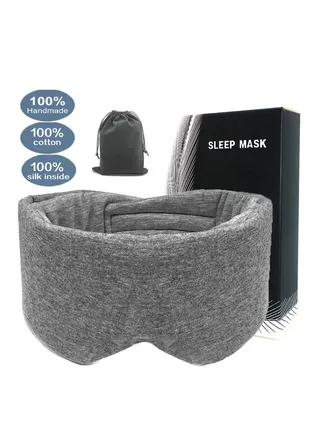 100% Handmade Cotton Sleep Mask Blackout - Comfortable Breathable Eye Mask for Sleeping Adjustable Blinder Blindfold Airplane with Travel Pouch - Best Night Companion Eyeshade for Women Men Kid 