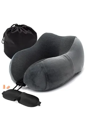 Travel Pillow Memory Foam Neck Pillow, Comfortable & Breathable Cover U Shape Head Pillow with Portable Storage Bag Sleep Mask and Earplugs for Airplane Car Train Bus and Home Use 