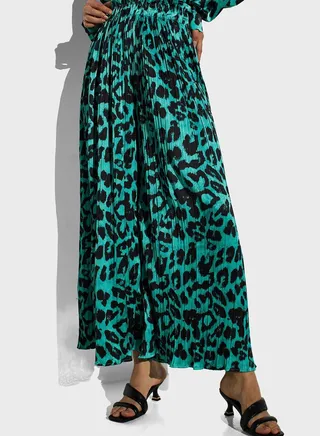 Printed Plisse High Waist Pants 