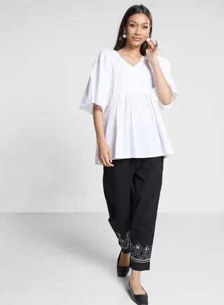 Embroidered High Waist Pants 