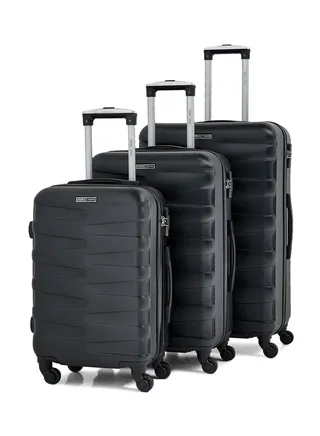 Hardside 3 Piece Luggage Trolley Set Black 