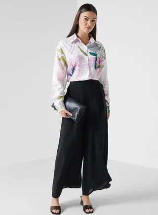 Wide Leg Pants With Front Pleat