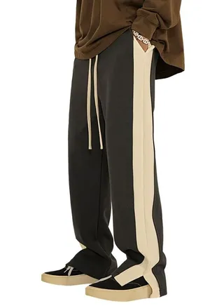 Unisex Men's Womens Side Hem Split Straight Long Bottom Pant 