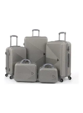 5-Piece Stripes Pattern Luggage Trolley Bag Set Silver 