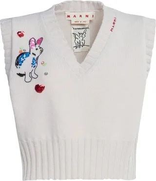 embroidered V-neck wool vest