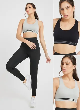 Pack of 2 - Double Stripe Waist Strap Sports Bra 