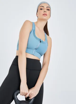 Triangle Back Mesh Insert Zip Up Sports Bra 