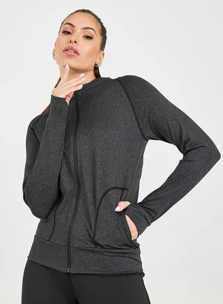 Tonal Contrast Stitch Thumbhole Detail Hooded Jacket 