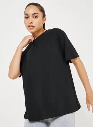 Perspective Back Print Mesh Detail Loose Yoga Fit Active Top 