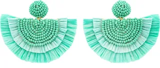 Raffia Beaded Crescent Drop Earrings