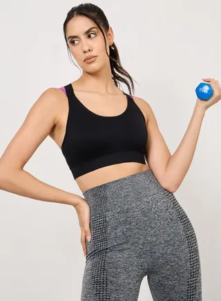 Contrast Cross Back Strap Sports Bra 