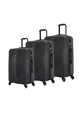 Hardside 3 Piece Luggage Trolley Set Black 