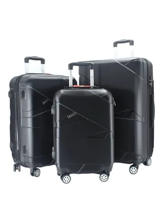 3-Piece Rolling Trolley Bag Set Black 