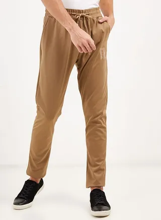 Solid Design Drawstring Sweatpants Brown 