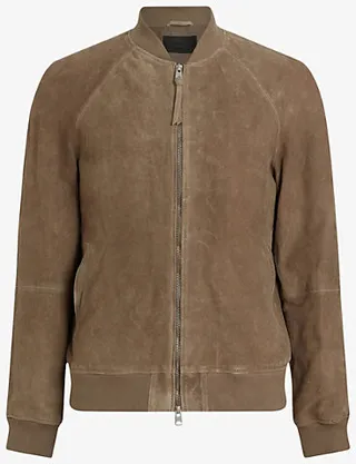 ens Warm Taupe Dains Regular-fit Suede Bomber Jacket
