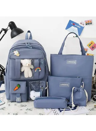 New Canvas Five Piece Student Large Capacity Backpack 