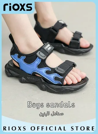 Boys Soft Sole Open Toe Water Sandals Non-Slip Lightweight Beach Shoes Pool Slide Adjustable Flat Shoes With Back-Strap 