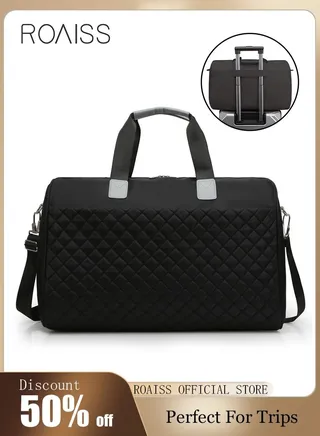 Quilted Travel Duffel Bag Large Capacity Lightweight Waterproof Oxford Fabric Multipurpose Shoulder Luggage Bag for Fitness Sports Training Trip for Unisex Black 