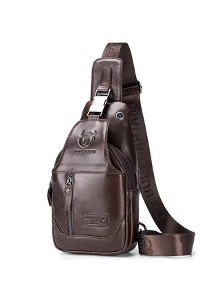 Men's Leather Sling Bag Waterproof Crossbody Pack Chest Shoulder Backpack for Hiking Cycling Mountaineering Travelling 