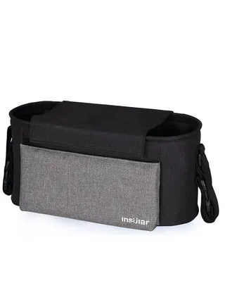 Universial Stroller Organizer Bag Diaper Bottle Storage Bag Cup Holder with Shoulder Strap Black 
