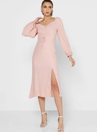 Audra Ruched Front Split Dress