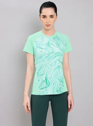2-Way Stretch Printed Raglan Sleeve Active T-Shirt 