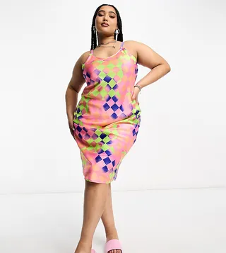 COLLUSION PLUS cami slip maxi dress in abstract print multi