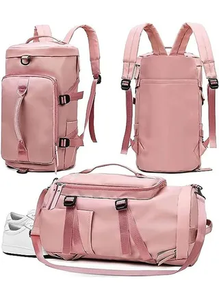 Gym Bag Sports Tote Duffel Bag Changeable to Travel Backpack for men and women with Shoes Compartment Wet Pocket, Pink, Sports 