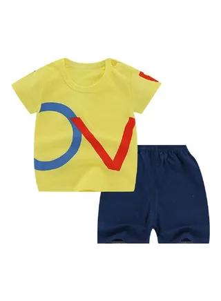 2-Piece Children Home Suit Short Sleeve Top and Shorts Multicolour 