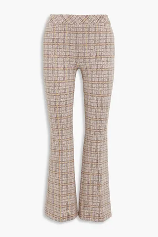 Checked jacquard-knit flared pants