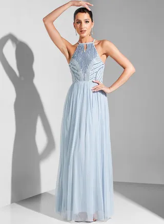 Halter Neck Embellished Bodice Dress