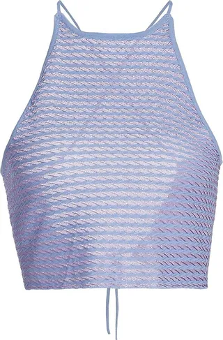 Metallic-Knit Halter Top