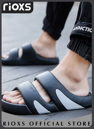 Men's Two-line Soft Cushion Shower Slippers Comfy Memory Foam Casual Slide Slippers For Indoor Outdoor Wear 