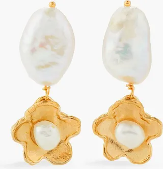 White Daisies gold-plated freshwater pearl earrings