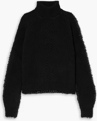 Tinsel-paneled wool-blend turtleneck sweater