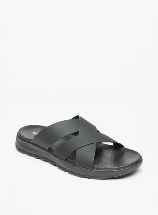 Men's Solid Slip-On Cross Strap Sandals 
