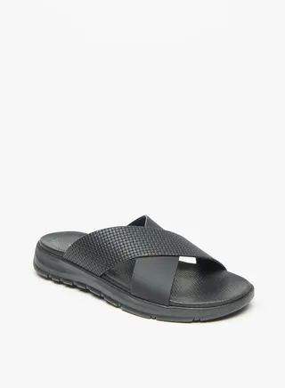 Men's Textured Slip-On Cross Strap Sandals 