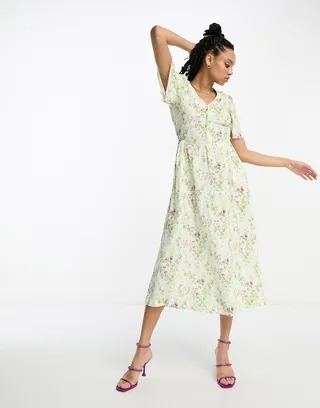 & Other Stories flutter sleeve midi dress in multi floral