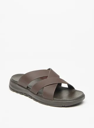 Men's Solid Slip-On Cross Strap Sandals 