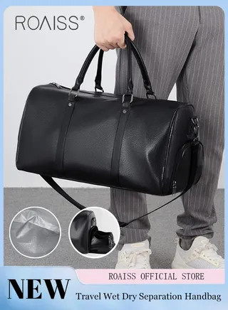 Men's Pu Leather Travel Handbag Adjustable And Detachable Shoulder Strap Large Capacity Crossbody Bag 