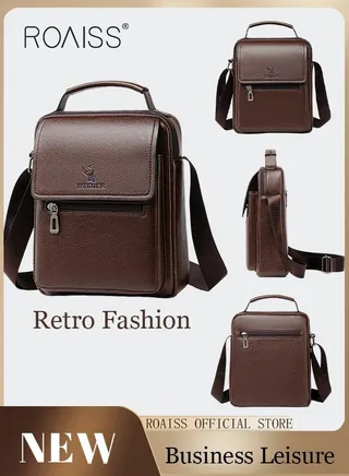 Men Business Leather Crossbody Bag Vertical Type Square Type Shoulder Bag Men Zipper Buckle Leather Messenger Bag Crossbody Shoulder Bag Vintage Handle Bags 