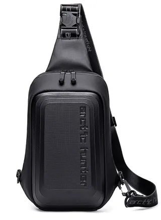 Chest Sling Bag, Durable Business Travel Money Wallet Phone Bag fits Tablet for Men, Black 